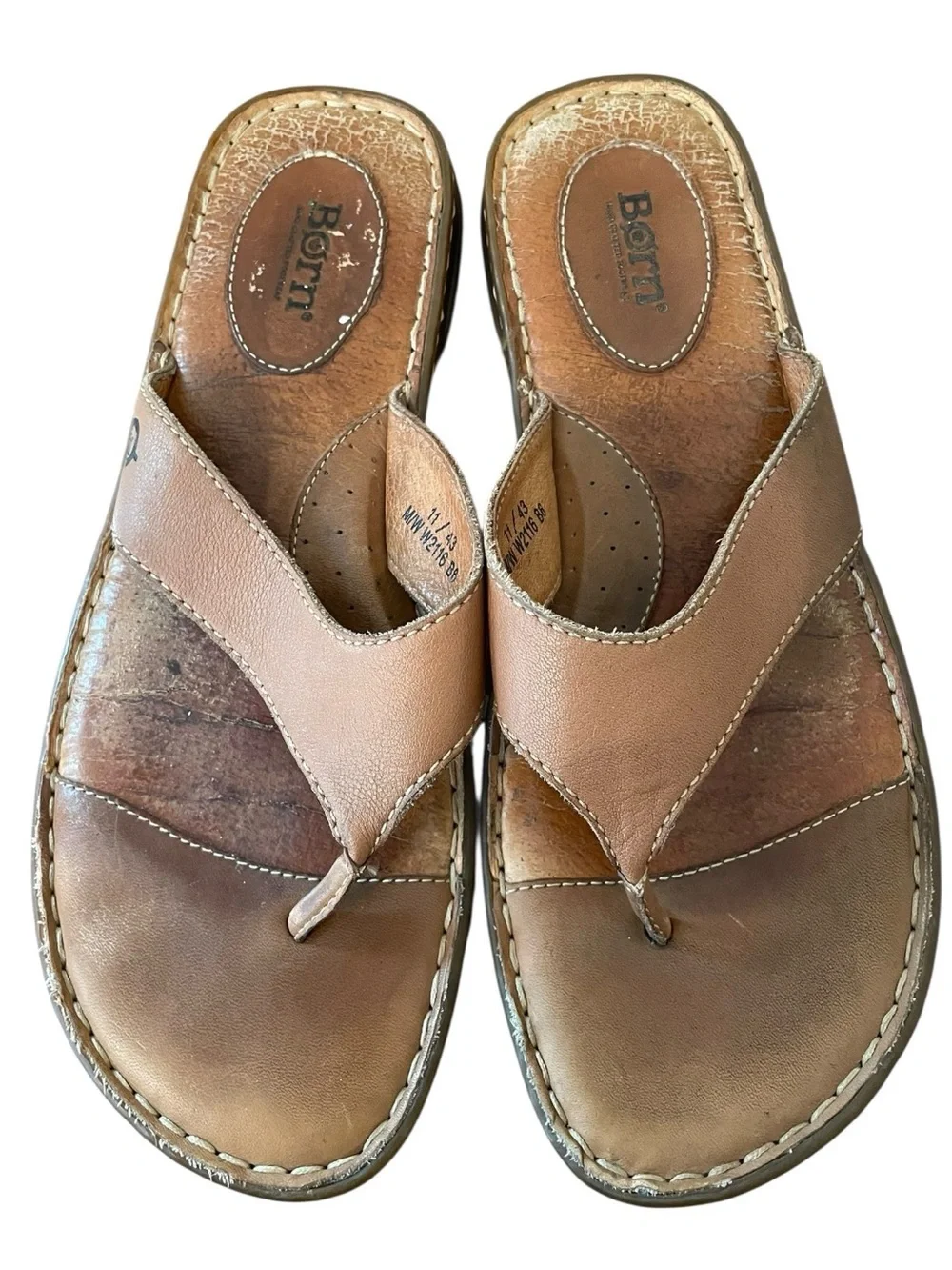 Born Vuarnet Brown Leather Thong Sandals Men’s 11 EU 43 Comfort Slide Flip Flops